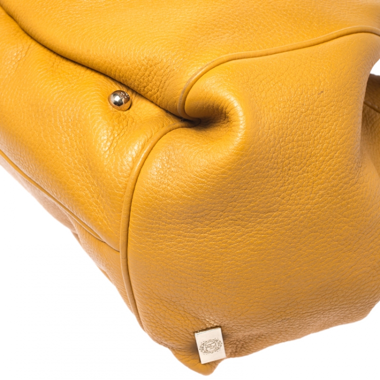 Pre Owned Carolina Herrera Mustard Yellow Leather Drawstring Tote