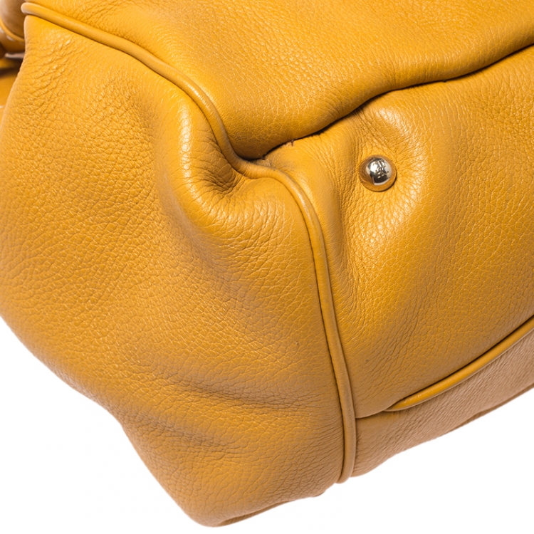 Pre Owned Carolina Herrera Mustard Yellow Leather Drawstring Tote