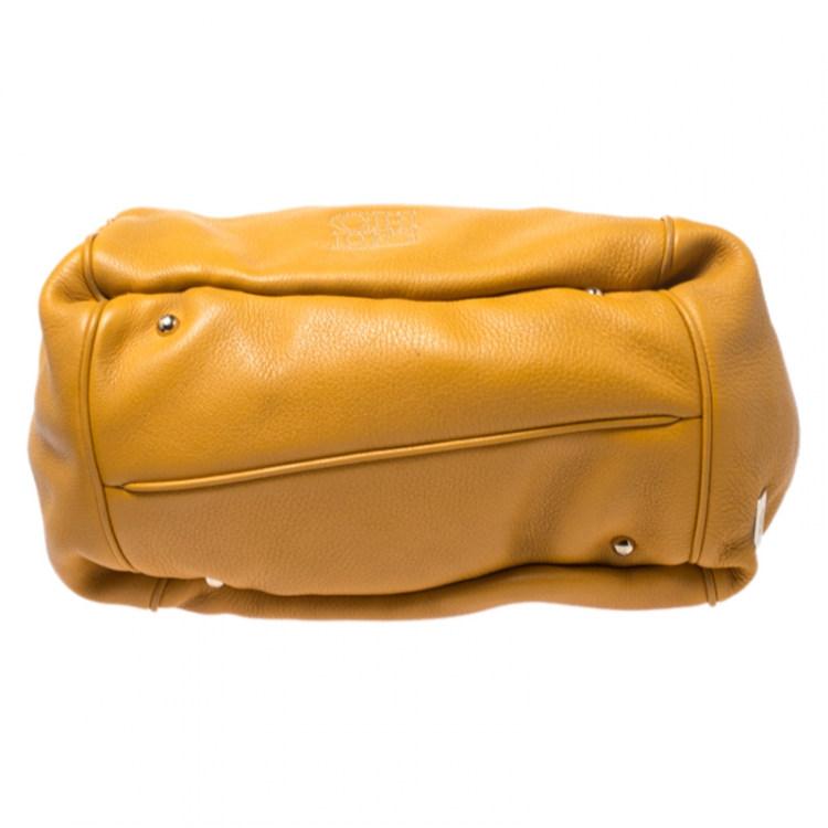 Pre Owned Carolina Herrera Mustard Yellow Leather Drawstring Tote