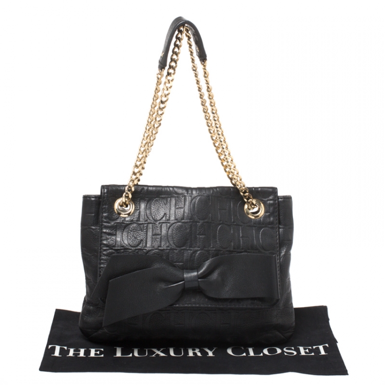 مملوكة مسبقًا Carolina Herrera Black Monogram Leather Audrey Shoulder Bag