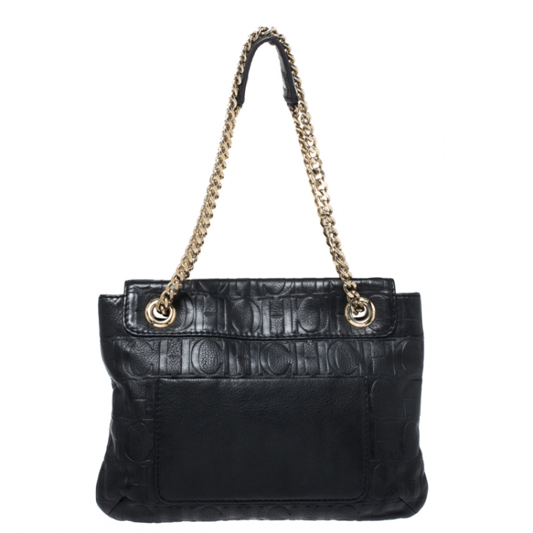 مملوكة مسبقًا Carolina Herrera Black Monogram Leather Audrey Shoulder Bag