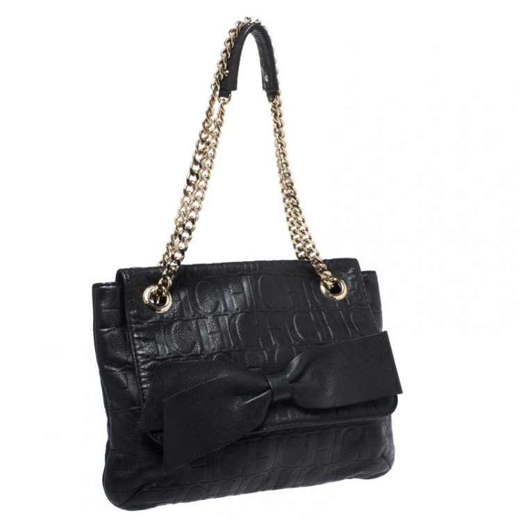 مملوكة مسبقًا Carolina Herrera Black Monogram Leather Audrey Shoulder Bag