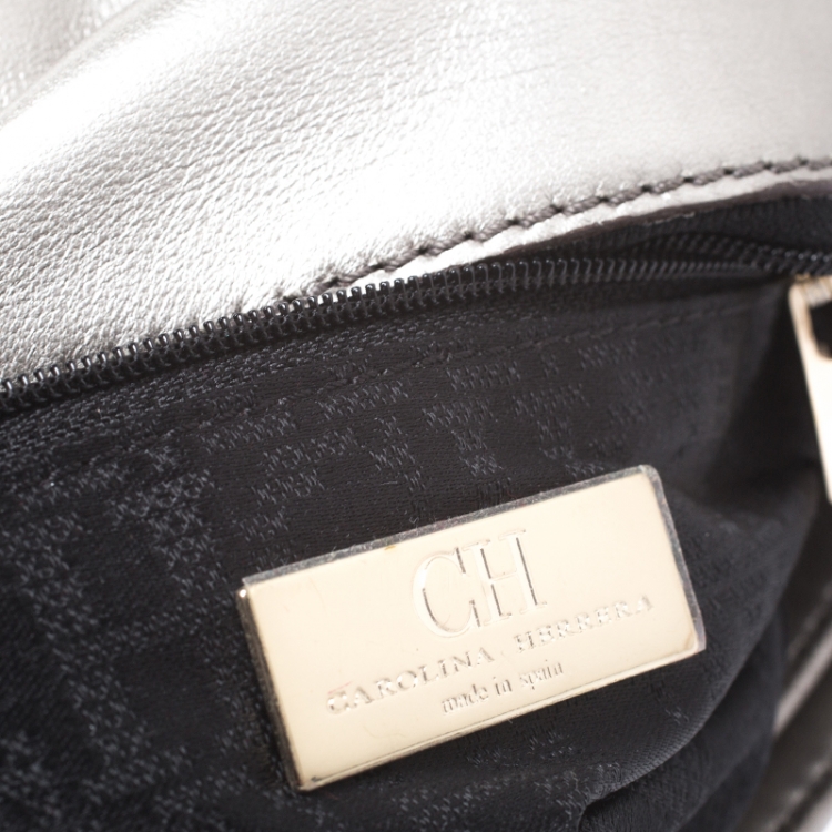 Pre Owned CH Carolina Herrera Silver Quilted Leather Flap Bag