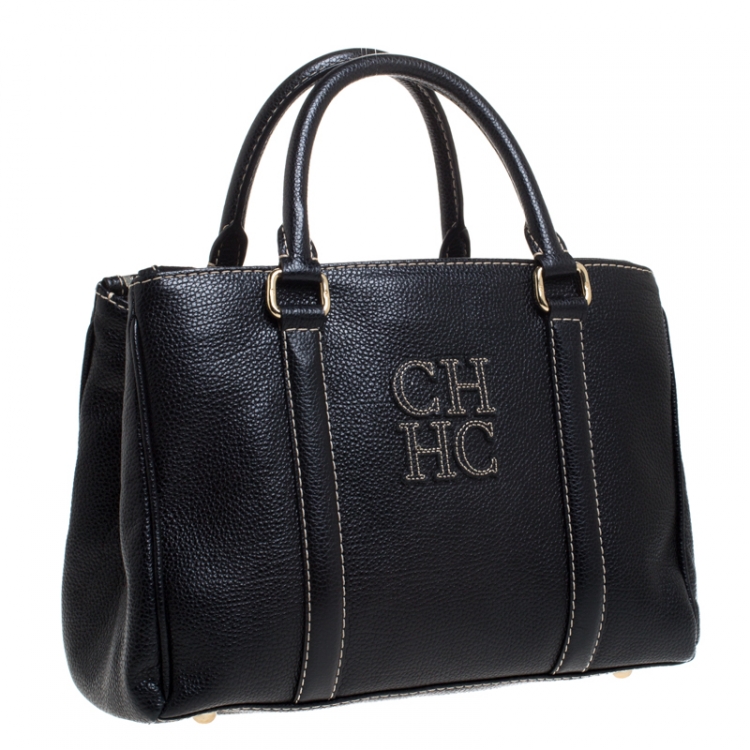 Pre Owned Carolina Herrera Black Leather Andy Boston Bag