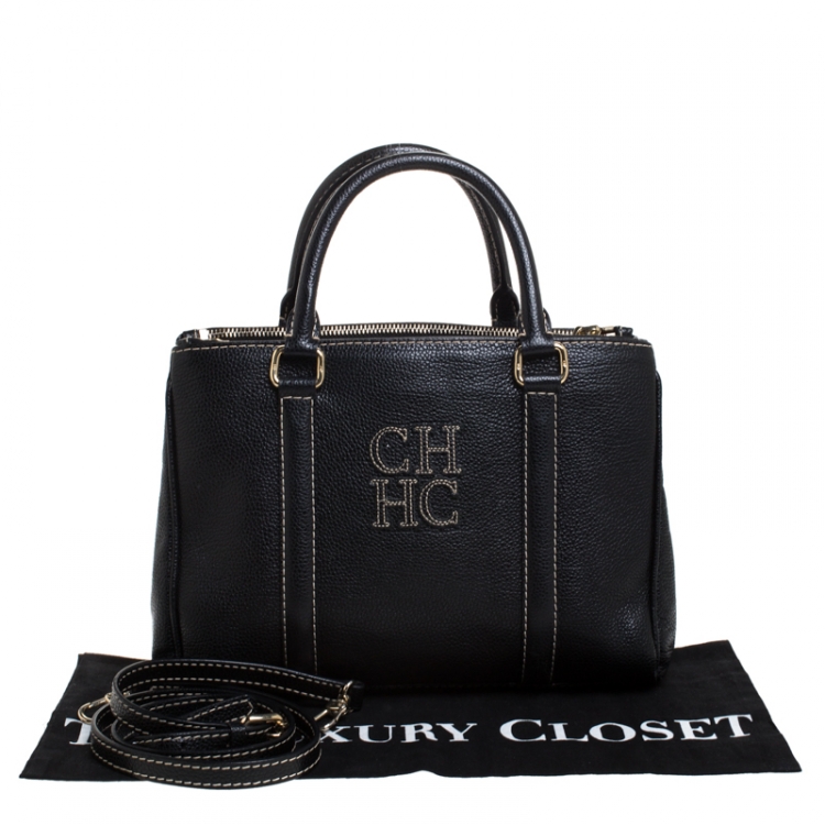 Pre Owned Carolina Herrera Black Leather Andy Boston Bag