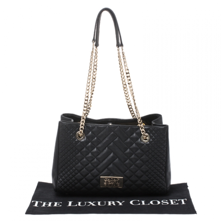 Pre Owned Carolina Herrera Black Leather Tassel Shoulder Bag