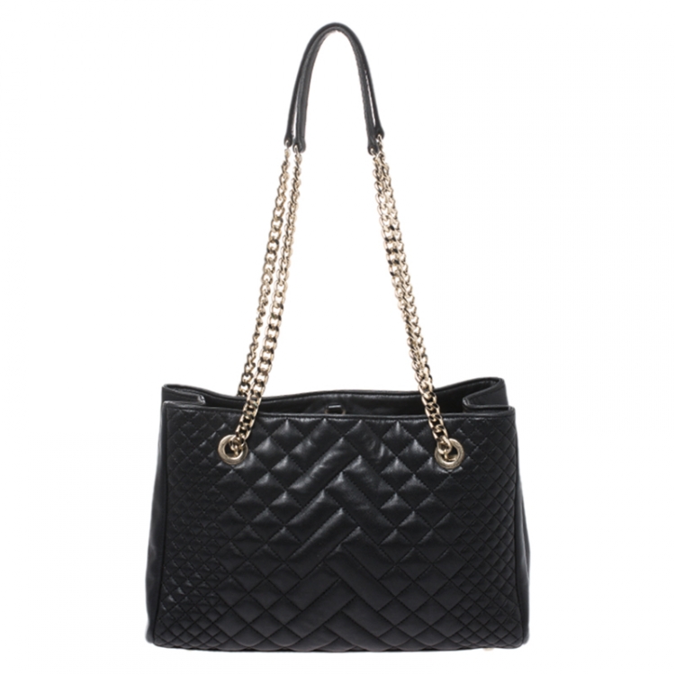 Pre Owned Carolina Herrera Black Leather Tassel Shoulder Bag