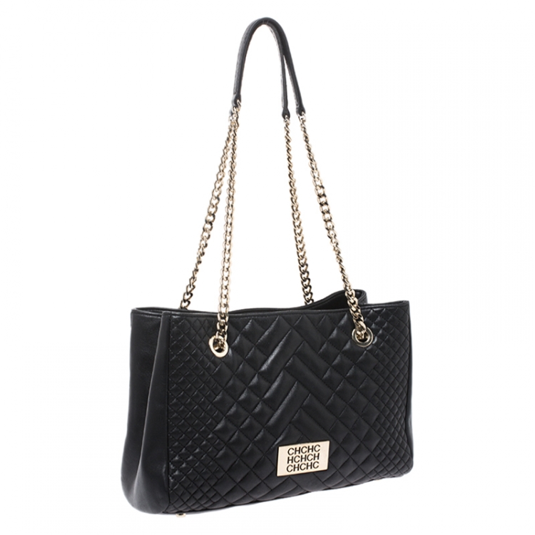 Pre Owned Carolina Herrera Black Leather Tassel Shoulder Bag