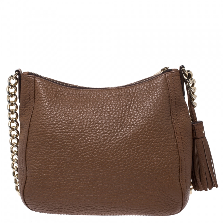 Pre Owned Carolina Herrera Dark Brown Leather Chain Tassel Shoulder Bag