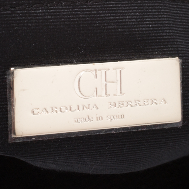 Pre Owned Carolina Herrera Black Monogram Leather Poppy Tote