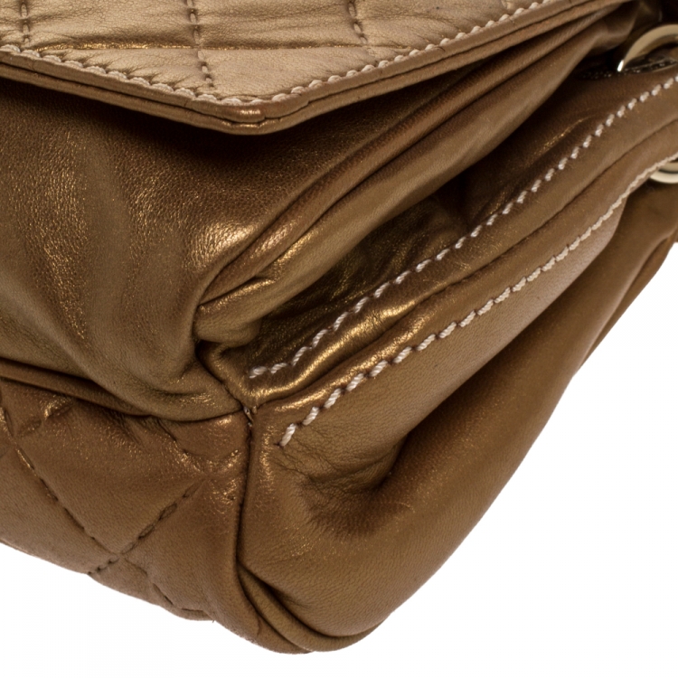 Pre Owned Carolina Herrera Gold Quilted Leather Flap Bag