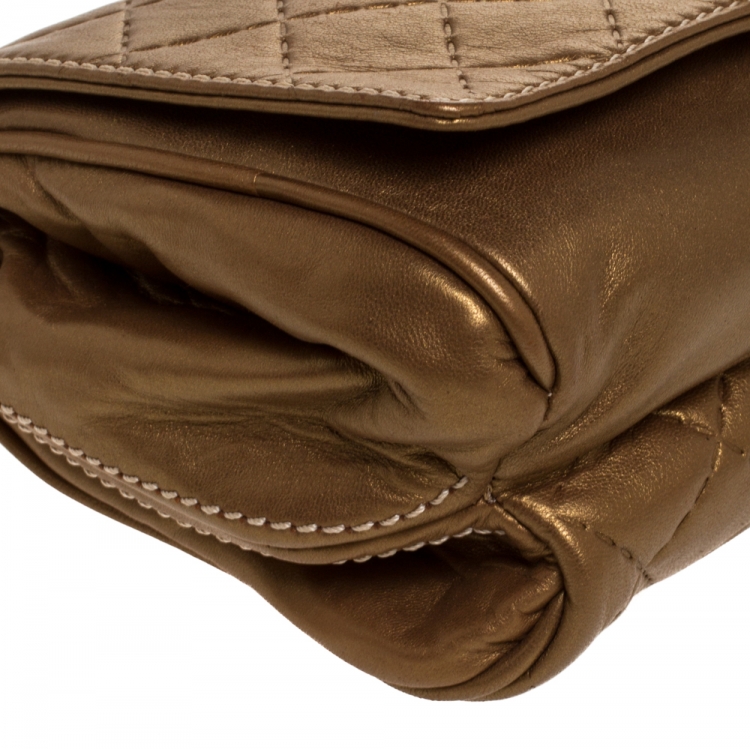 Pre Owned Carolina Herrera Gold Quilted Leather Flap Bag