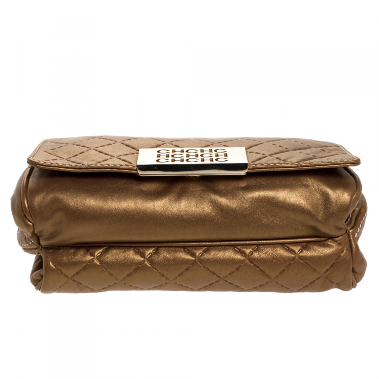 Pre Owned Carolina Herrera Gold Quilted Leather Flap Bag