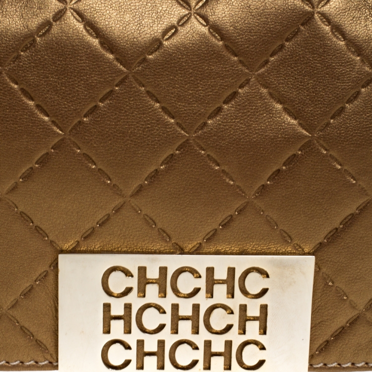 Pre Owned Carolina Herrera Gold Quilted Leather Flap Bag