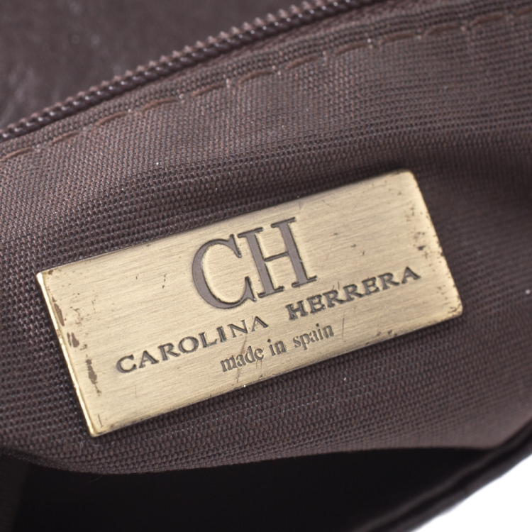 Pre Owned Carolina Herrera Brown Monogram Leather Audrey Shoulder Bag