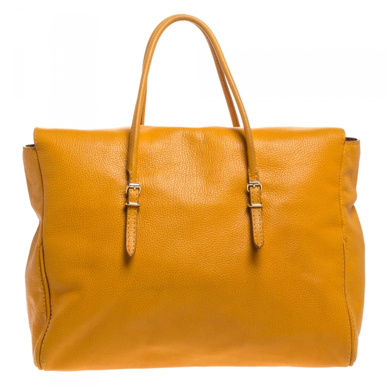 Pre Owned Carolina Herrera Yellow Leather Tempo Collection Adagio Tote