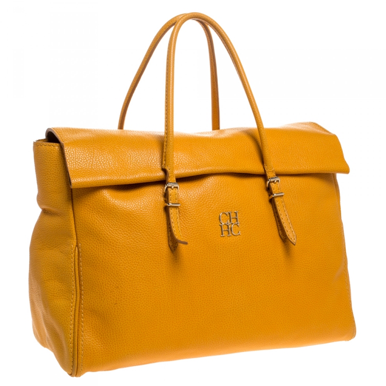 Pre Owned Carolina Herrera Yellow Leather Tempo Collection Adagio Tote
