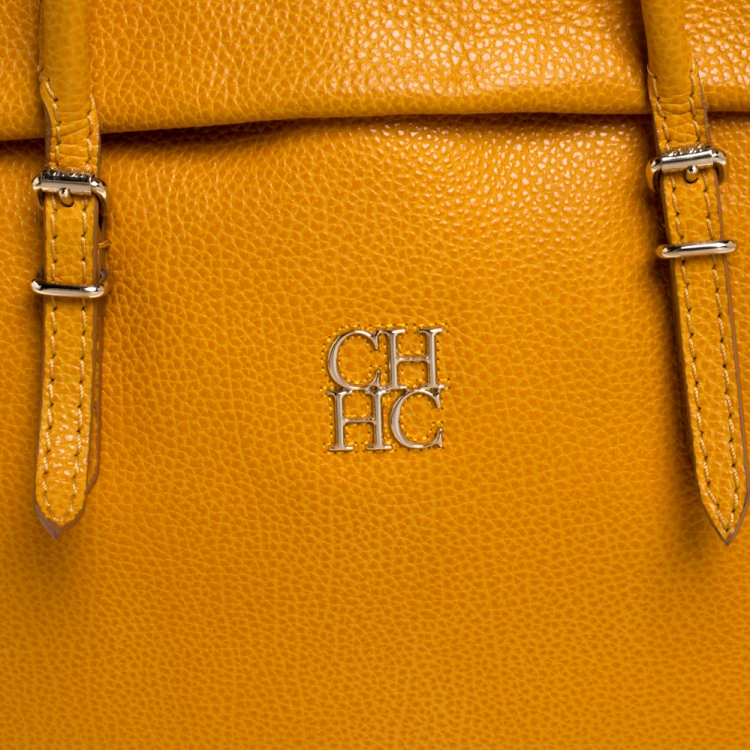 Pre Owned Carolina Herrera Yellow Leather Tempo Collection Adagio Tote