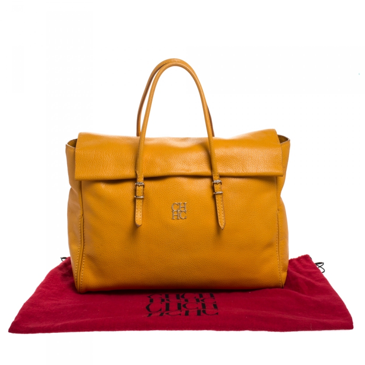 Pre Owned Carolina Herrera Yellow Leather Tempo Collection Adagio Tote