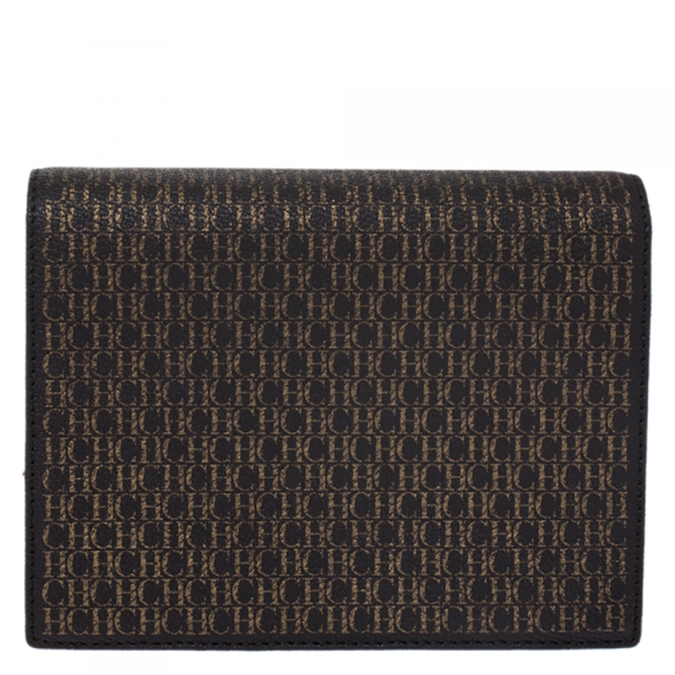 Pre Owned Carolina Herrera Monogram Leather Small Crossbody Bag 