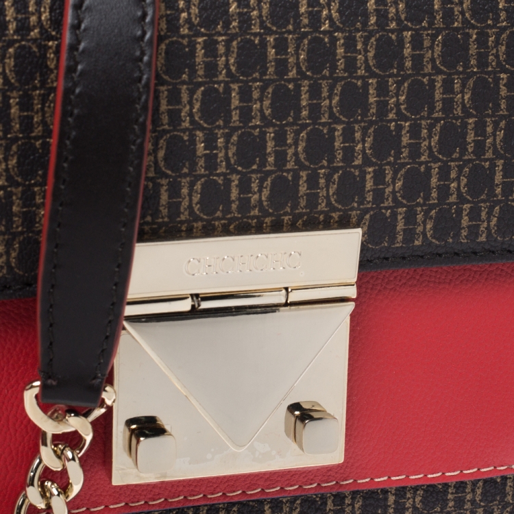 Pre Owned Carolina Herrera Monogram Leather Small Crossbody Bag 