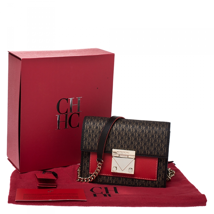 Pre Owned Carolina Herrera Monogram Leather Small Crossbody Bag 