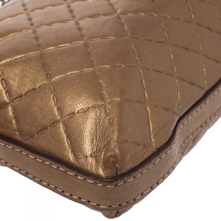 Pre Owned Carolina Herrera Metallic Brown Quilted Leather Shoulder Bag