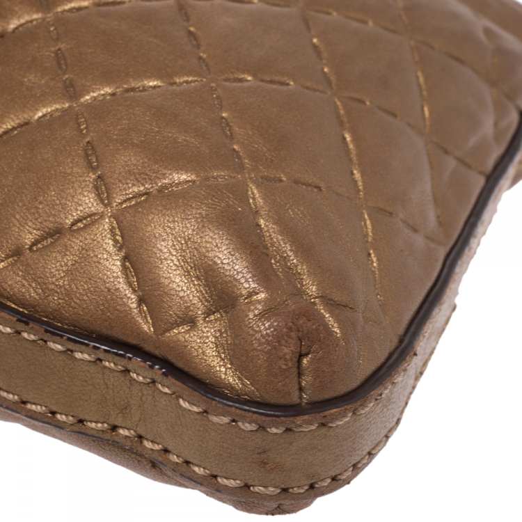 Pre Owned Carolina Herrera Metallic Brown Quilted Leather Shoulder Bag