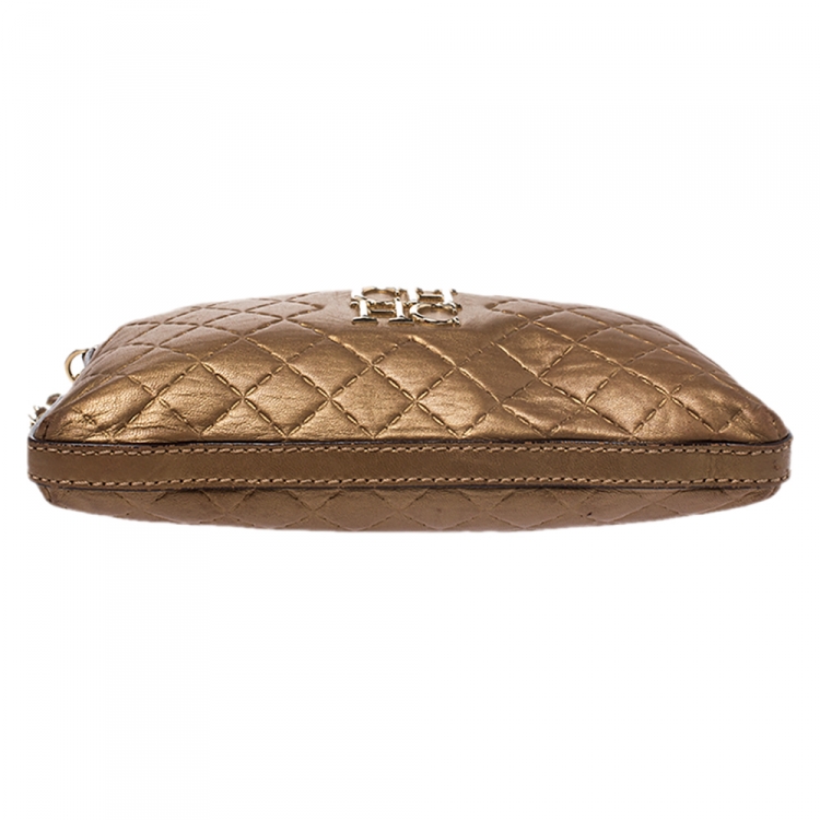 Pre Owned Carolina Herrera Metallic Brown Quilted Leather Shoulder Bag