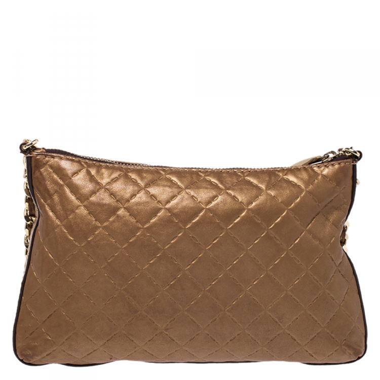 Pre Owned Carolina Herrera Metallic Brown Quilted Leather Shoulder Bag