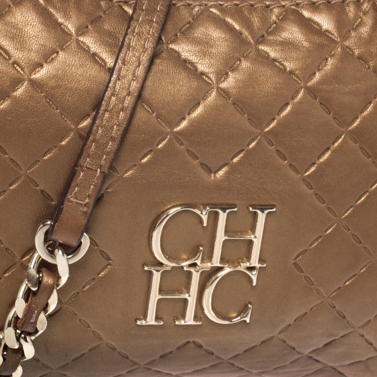 Pre Owned Carolina Herrera Metallic Brown Quilted Leather Shoulder Bag