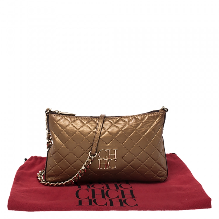 Pre Owned Carolina Herrera Metallic Brown Quilted Leather Shoulder Bag