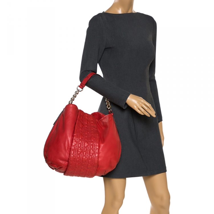 Pre Owned Carolina Herrera Red Leather Chain Hobo