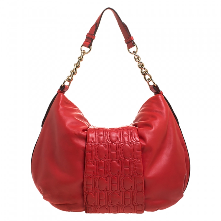 Pre Owned Carolina Herrera Red Leather Chain Hobo