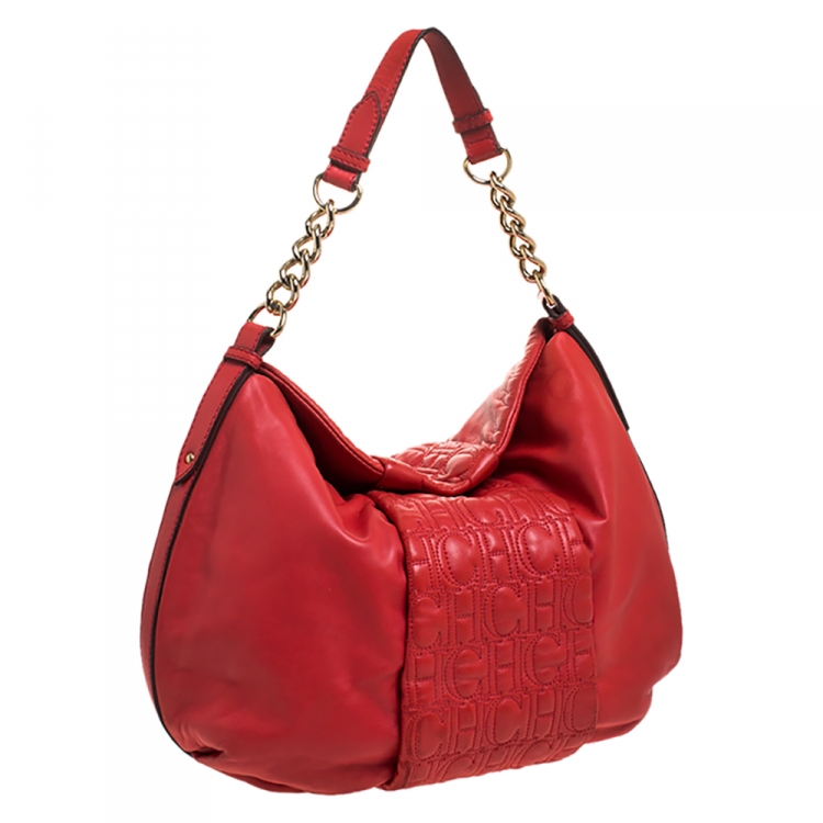 Pre Owned Carolina Herrera Red Leather Chain Hobo