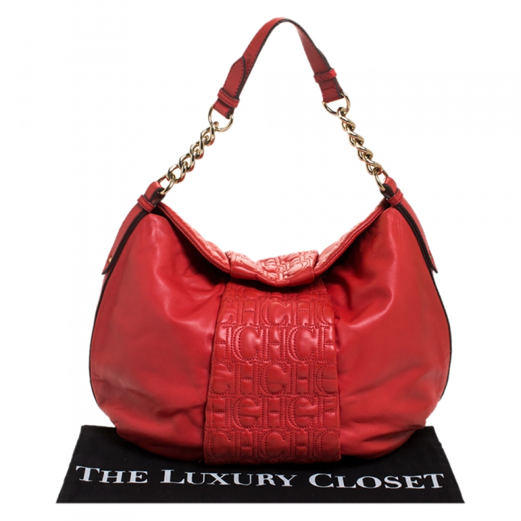 Pre Owned Carolina Herrera Red Leather Chain Hobo