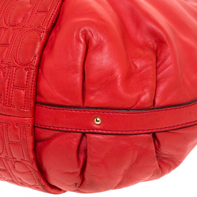Pre Owned Carolina Herrera Red Leather Chain Hobo