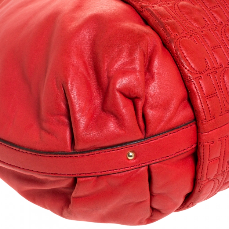 Pre Owned Carolina Herrera Red Leather Chain Hobo
