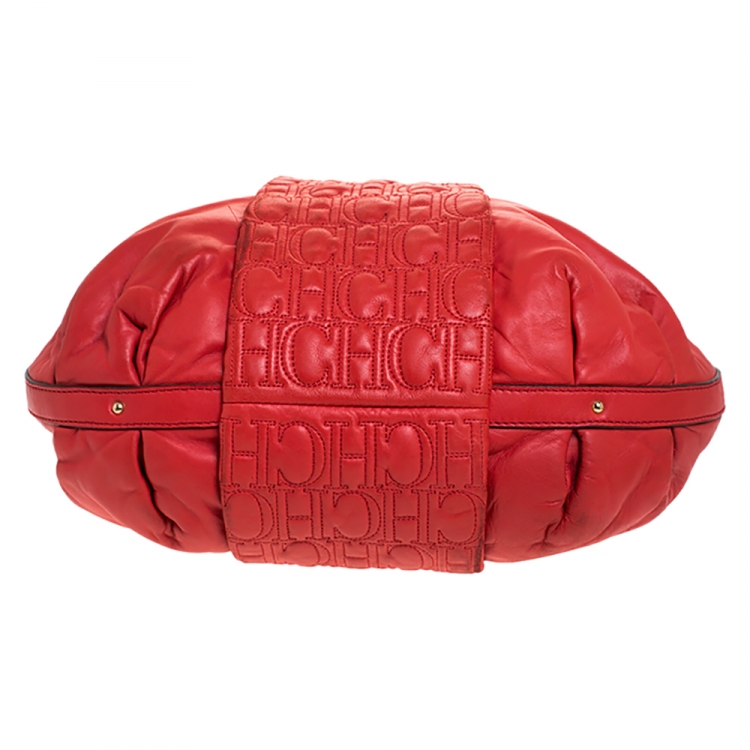 Pre Owned Carolina Herrera Red Leather Chain Hobo