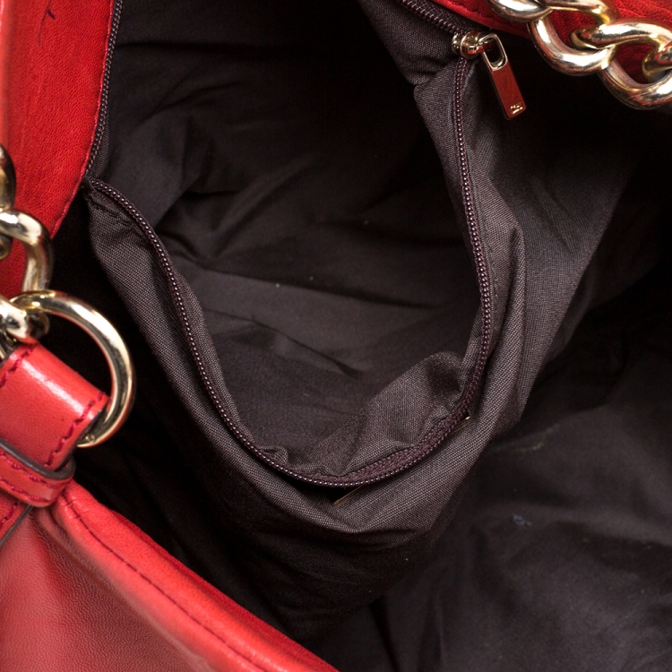 Pre Owned Carolina Herrera Red Leather Chain Hobo