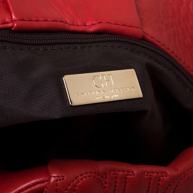 Pre Owned Carolina Herrera Red Leather Chain Hobo