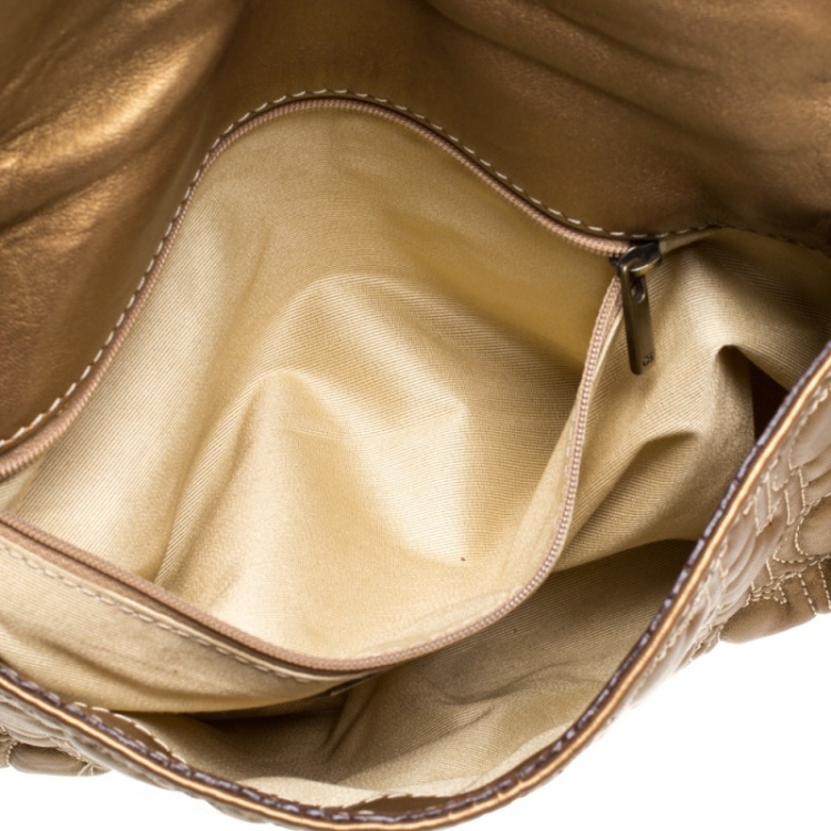 مملوكة مسبقًا Carolina Herrera Gold Leather Flap Shoulder Bag