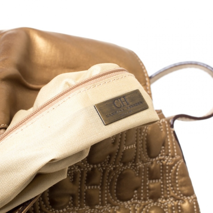 مملوكة مسبقًا Carolina Herrera Gold Leather Flap Shoulder Bag