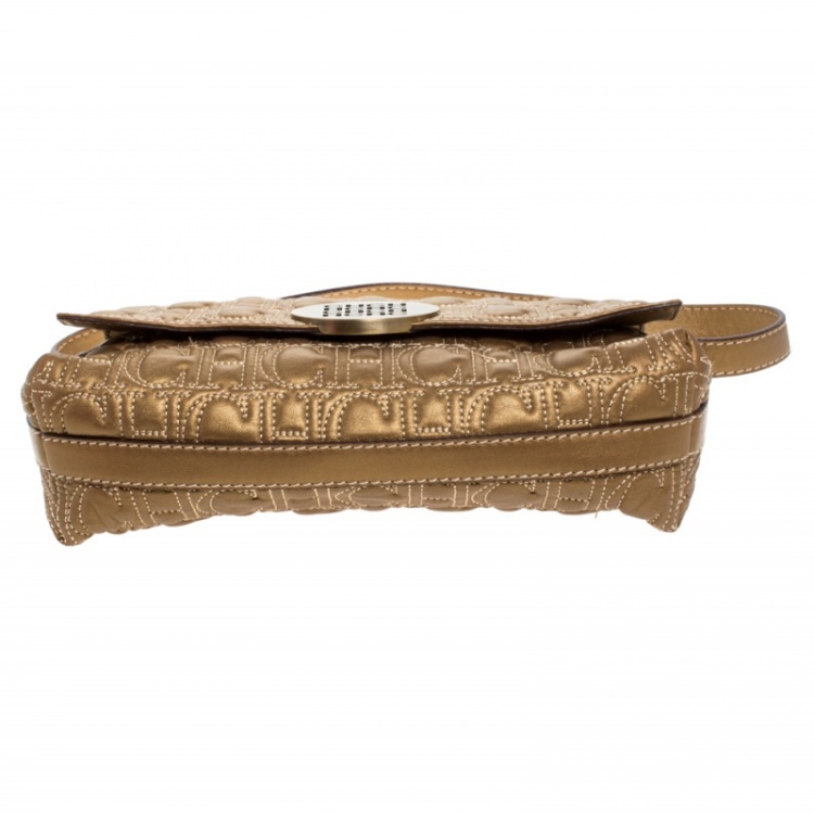 مملوكة مسبقًا Carolina Herrera Gold Leather Flap Shoulder Bag