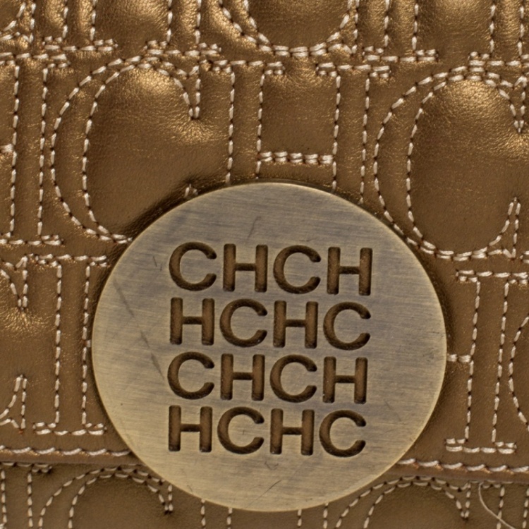 مملوكة مسبقًا Carolina Herrera Gold Leather Flap Shoulder Bag