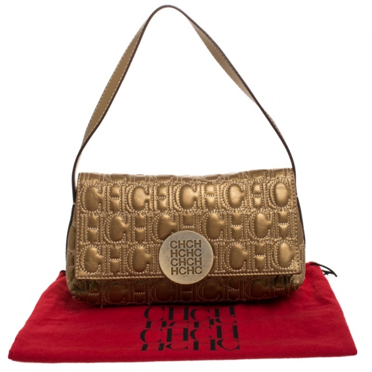 مملوكة مسبقًا Carolina Herrera Gold Leather Flap Shoulder Bag