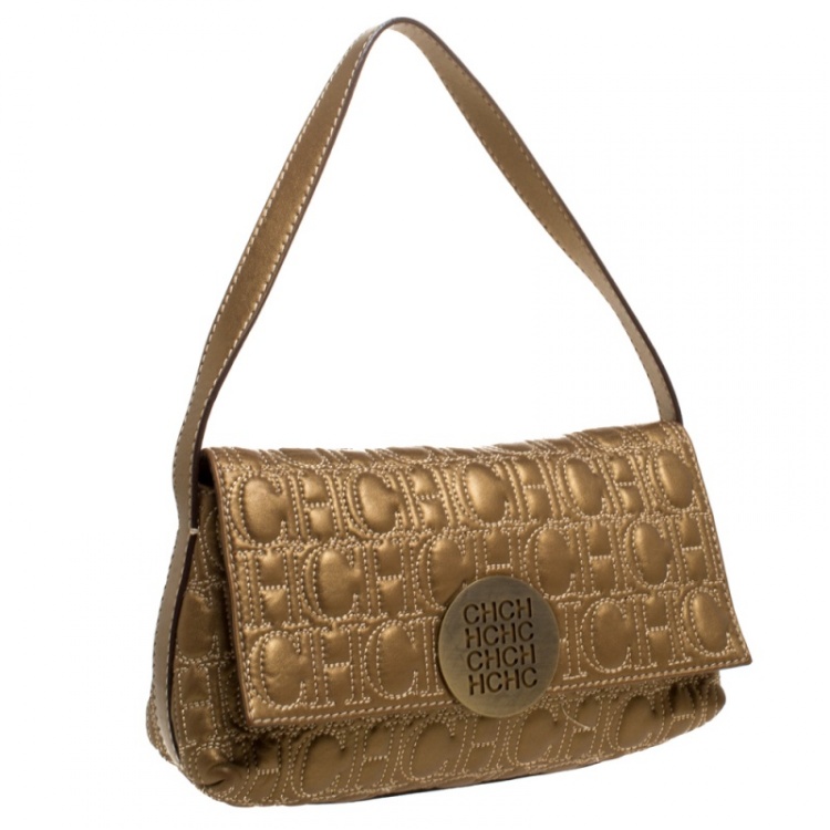 مملوكة مسبقًا Carolina Herrera Gold Leather Flap Shoulder Bag