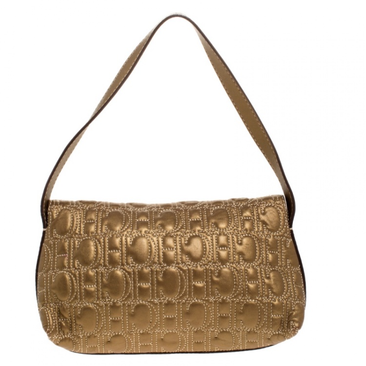 مملوكة مسبقًا Carolina Herrera Gold Leather Flap Shoulder Bag