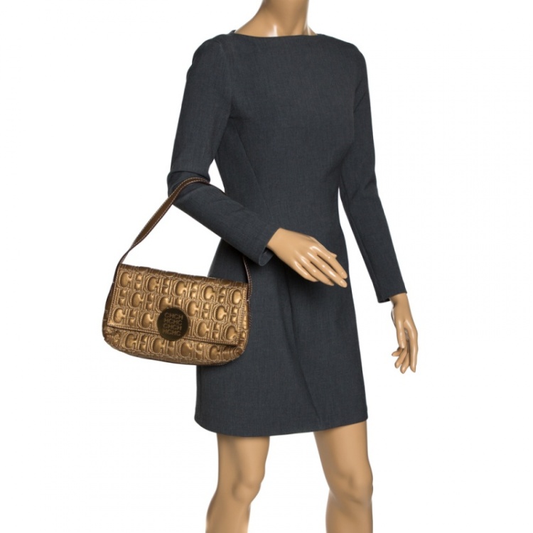 مملوكة مسبقًا Carolina Herrera Gold Leather Flap Shoulder Bag