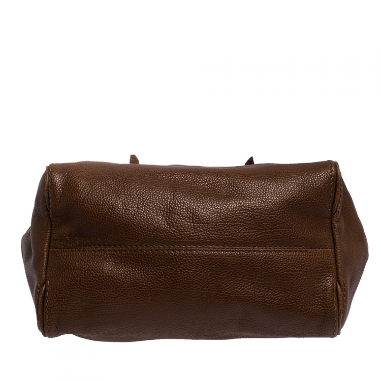 Pre Owned Carolina Herrera Brown Pebbled Leather Satchel